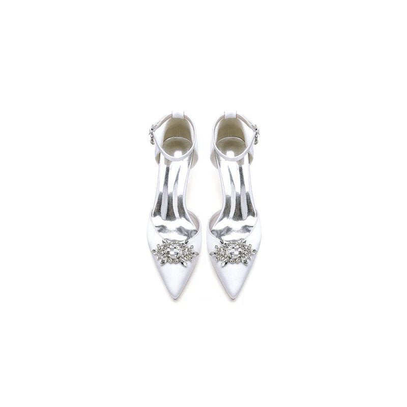 Pointed Toe Rhinestone Ankle Strap Kitten Heels