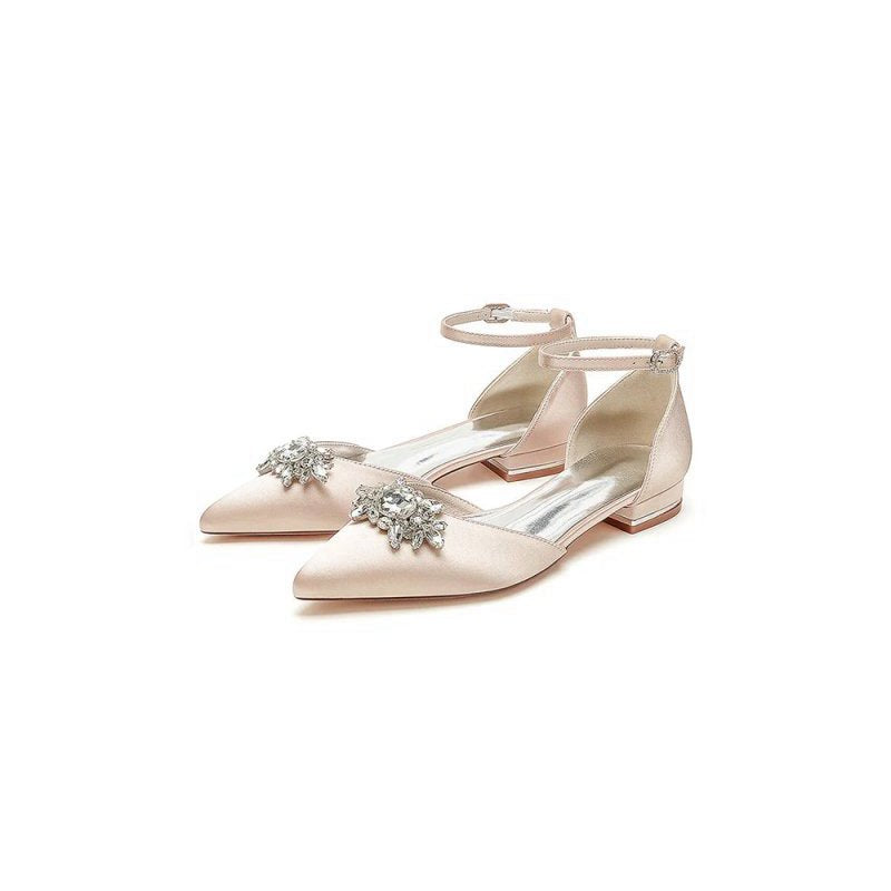 Pointed Toe Rhinestone Ankle Strap Kitten Heels