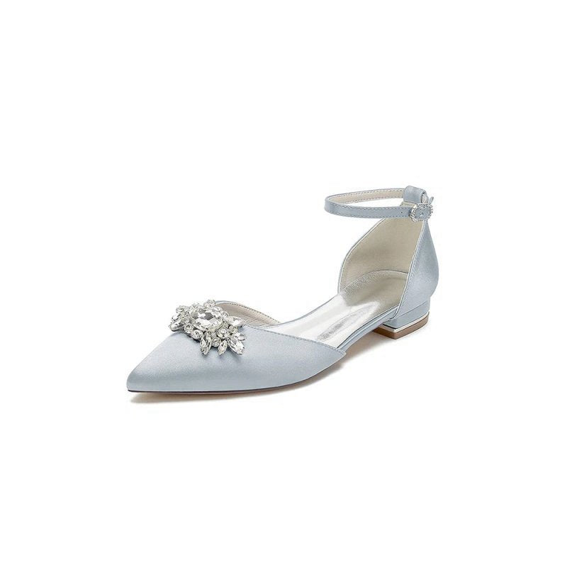 Pointed Toe Rhinestone Ankle Strap Kitten Heels