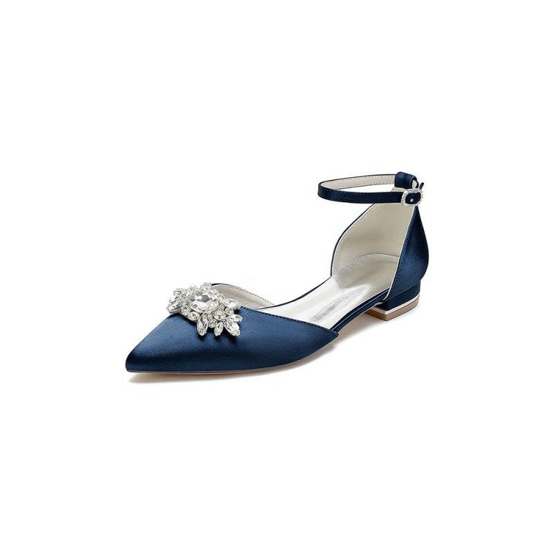 Pointed Toe Rhinestone Ankle Strap Kitten Heels