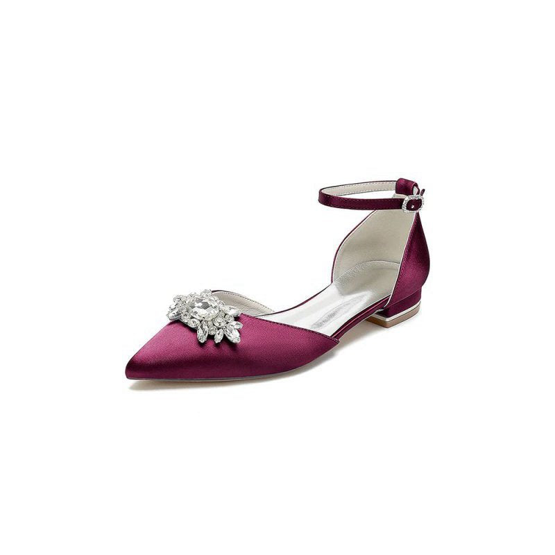 Pointed Toe Rhinestone Ankle Strap Kitten Heels