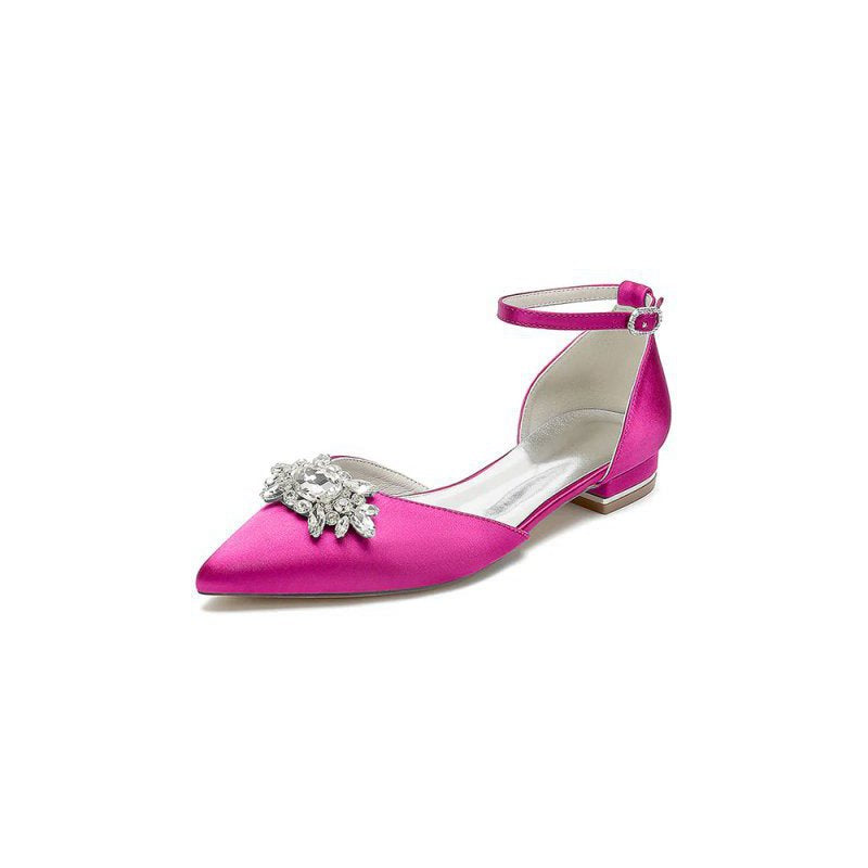 Pointed Toe Rhinestone Ankle Strap Kitten Heels