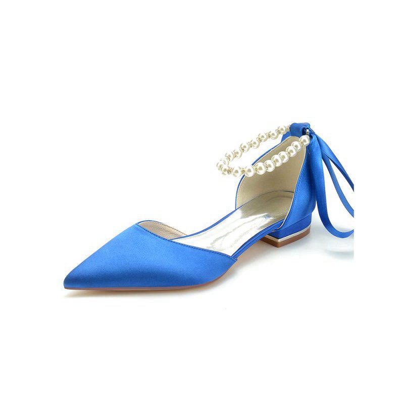 Pearl Ribbon Pointed Toe Ankle Strap Kitten Heels
