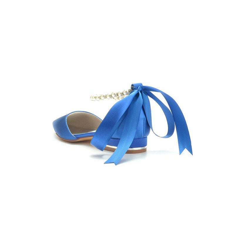 Pearl Ribbon Pointed Toe Ankle Strap Kitten Heels