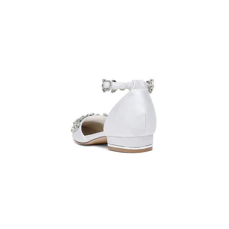 Pointed Toe Rhinestone Beaded Ankle Strap Kitten Heels