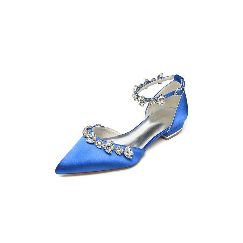 Pointed Toe Rhinestone Beaded Ankle Strap Kitten Heels