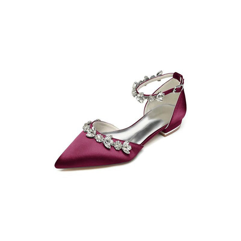 Pointed Toe Rhinestone Beaded Ankle Strap Kitten Heels