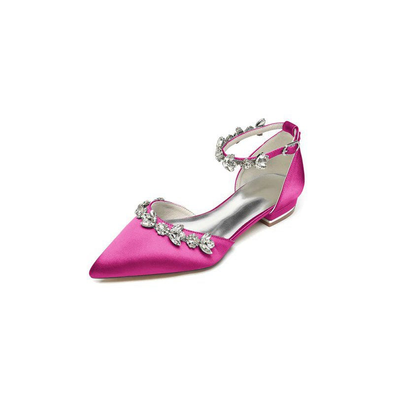 Pointed Toe Rhinestone Beaded Ankle Strap Kitten Heels