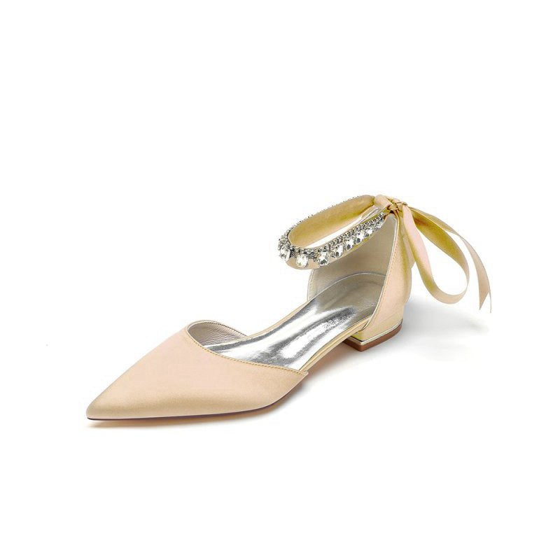 Rhinestone Ribbon Pointed Toe Ankle Strap Kitten Heels