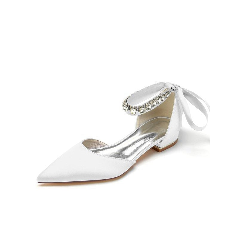 Rhinestone Ribbon Pointed Toe Ankle Strap Kitten Heels