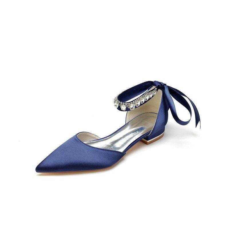 Rhinestone Ribbon Pointed Toe Ankle Strap Kitten Heels