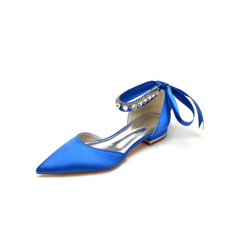 Rhinestone Ribbon Pointed Toe Ankle Strap Kitten Heels