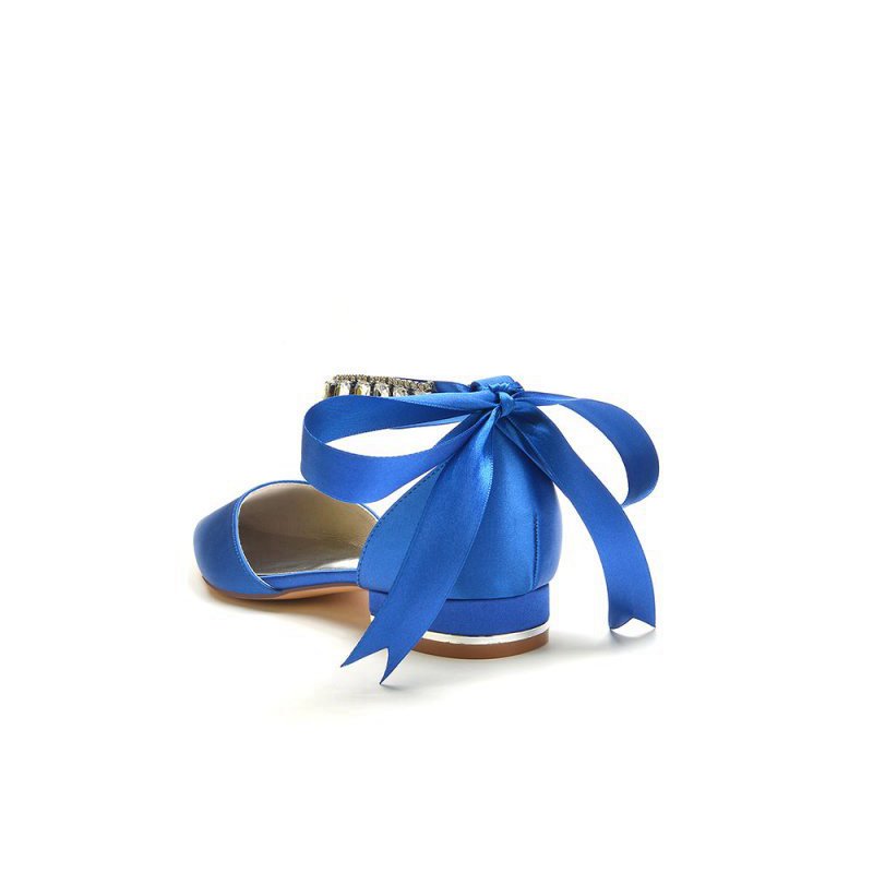 Rhinestone Ribbon Pointed Toe Ankle Strap Kitten Heels