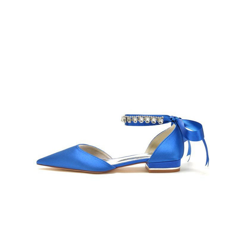Rhinestone Ribbon Pointed Toe Ankle Strap Kitten Heels