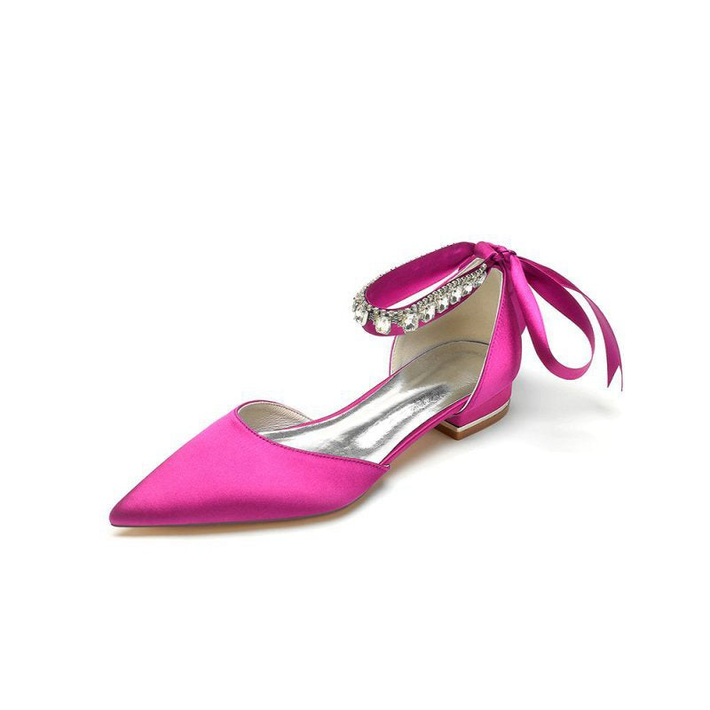 Rhinestone Ribbon Pointed Toe Ankle Strap Kitten Heels