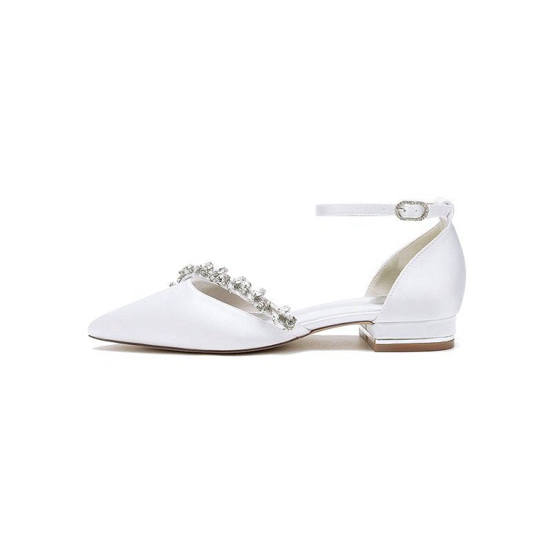 Pretty Rhinestone Pointed Toe Ankle Strap Kitten Heels