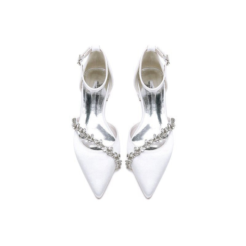 Pretty Rhinestone Pointed Toe Ankle Strap Kitten Heels
