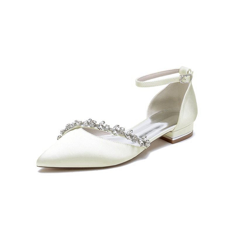 Pretty Rhinestone Pointed Toe Ankle Strap Kitten Heels