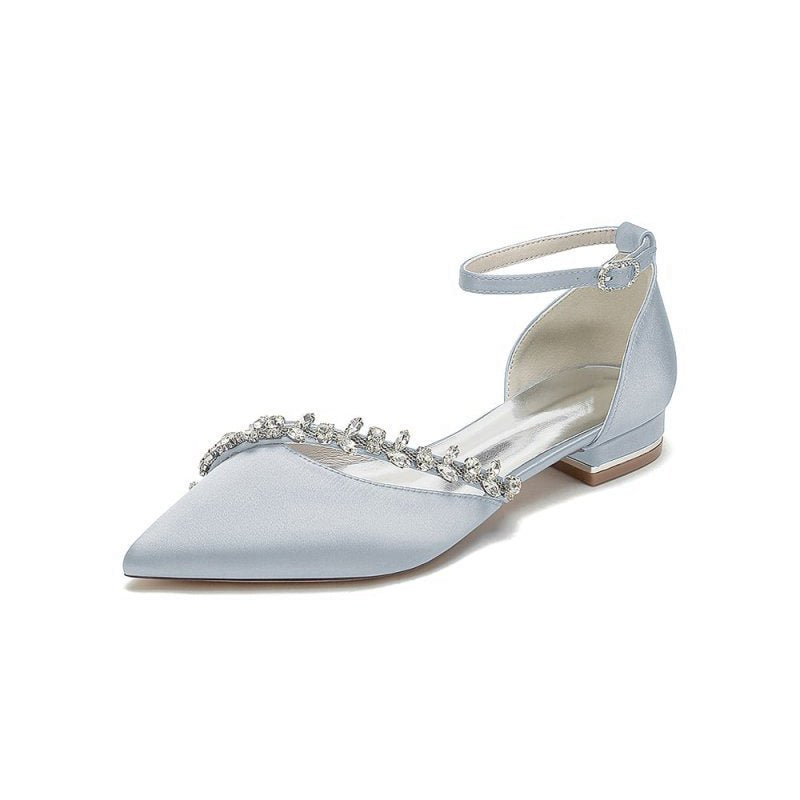Pretty Rhinestone Pointed Toe Ankle Strap Kitten Heels