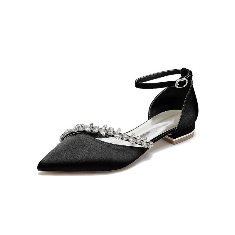 Pretty Rhinestone Pointed Toe Ankle Strap Kitten Heels
