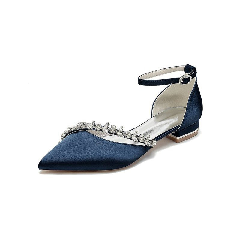 Pretty Rhinestone Pointed Toe Ankle Strap Kitten Heels