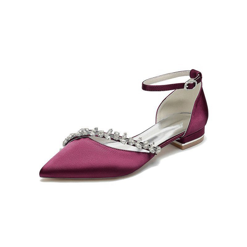 Pretty Rhinestone Pointed Toe Ankle Strap Kitten Heels