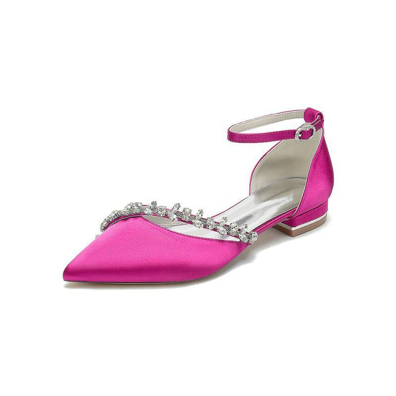 Pretty Rhinestone Pointed Toe Ankle Strap Kitten Heels