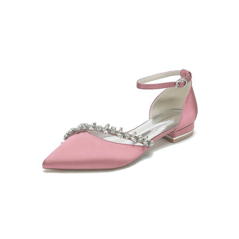 Pretty Rhinestone Pointed Toe Ankle Strap Kitten Heels