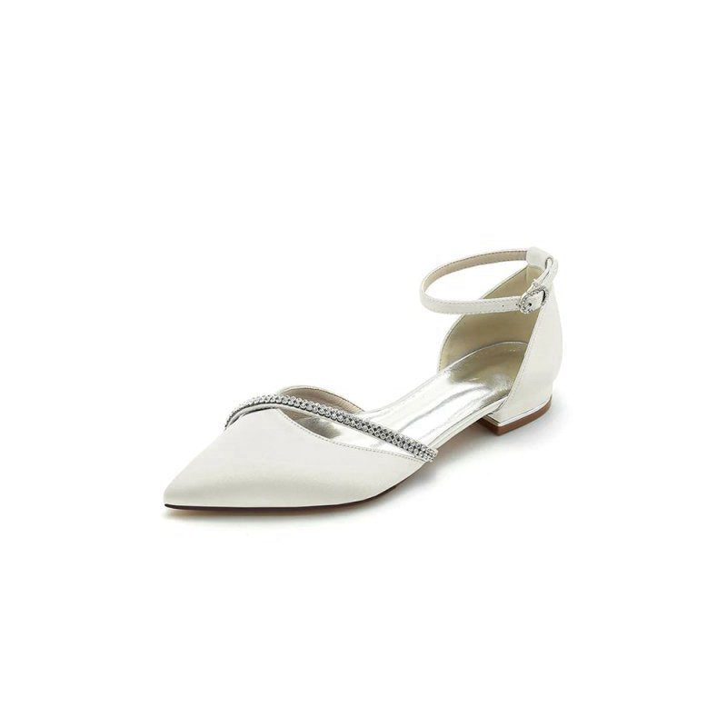Pointed Toe Beaded Ankle Strap Kitten Heels