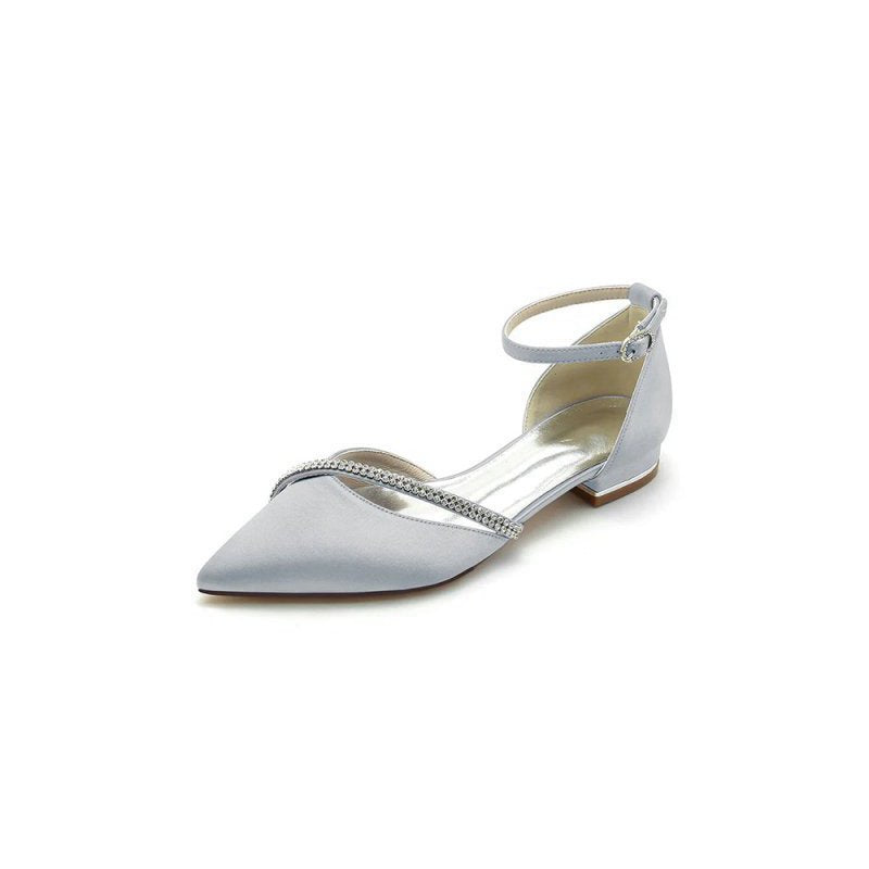 Pointed Toe Beaded Ankle Strap Kitten Heels