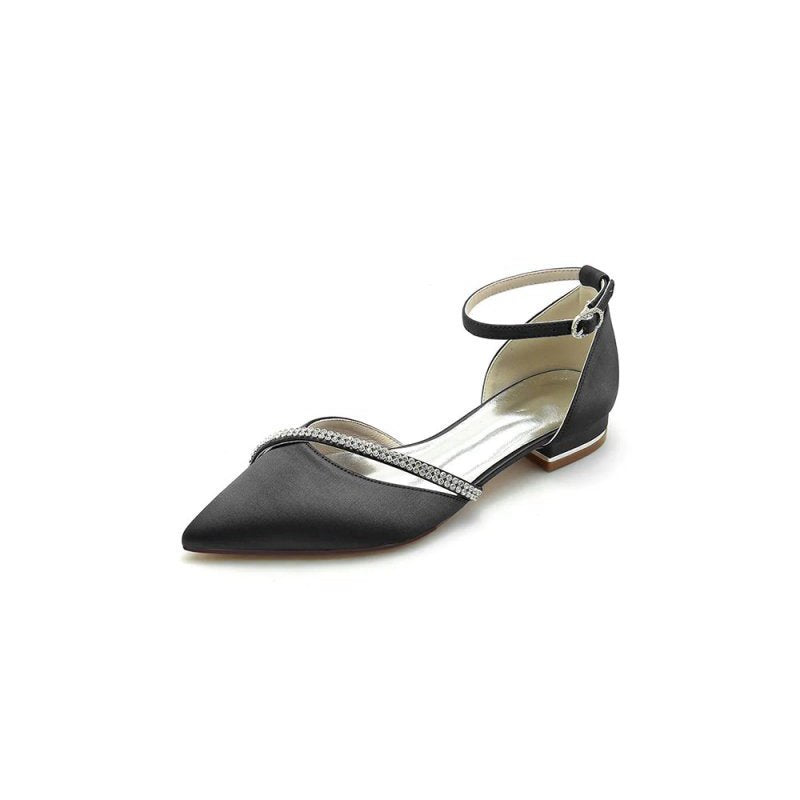 Pointed Toe Beaded Ankle Strap Kitten Heels