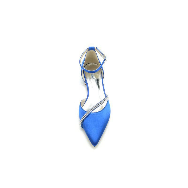 Pointed Toe Beaded Ankle Strap Kitten Heels