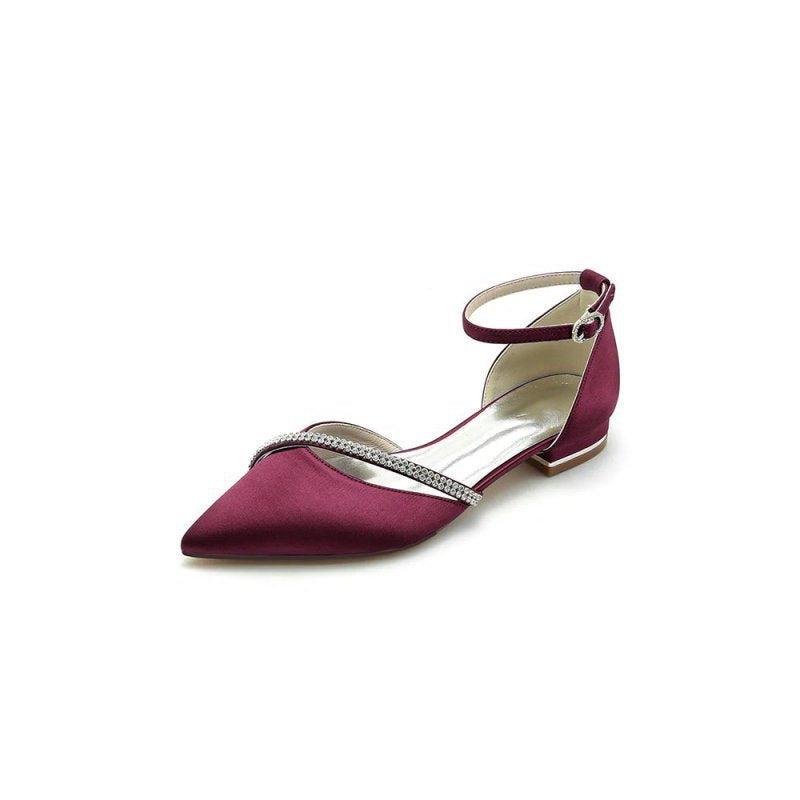 Pointed Toe Beaded Ankle Strap Kitten Heels