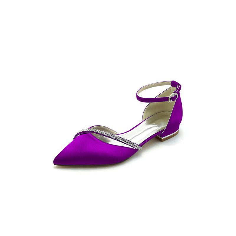 Pointed Toe Beaded Ankle Strap Kitten Heels