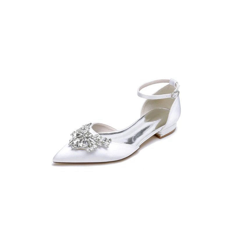 Rhinestone Pointed Toe Ankle Strap Kitten Heels