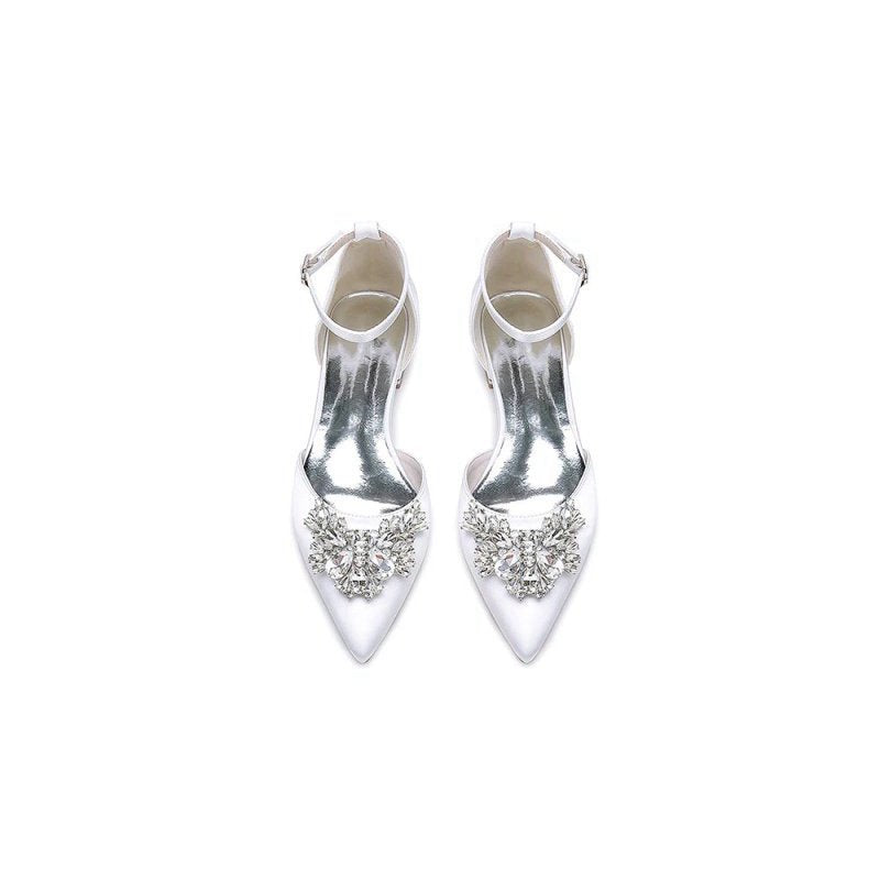 Rhinestone Pointed Toe Ankle Strap Kitten Heels