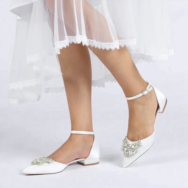 Rhinestone Pointed Toe Ankle Strap Kitten Heels