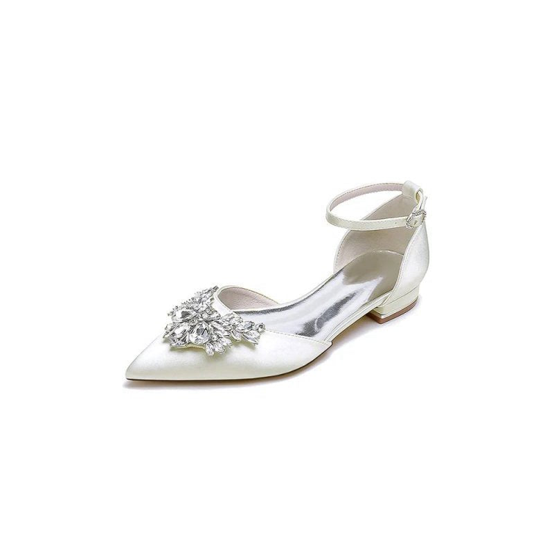 Rhinestone Pointed Toe Ankle Strap Kitten Heels