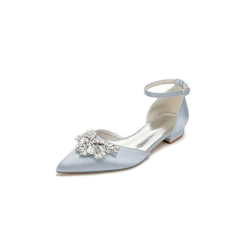 Rhinestone Pointed Toe Ankle Strap Kitten Heels