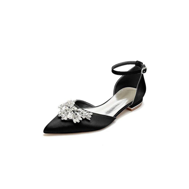 Rhinestone Pointed Toe Ankle Strap Kitten Heels