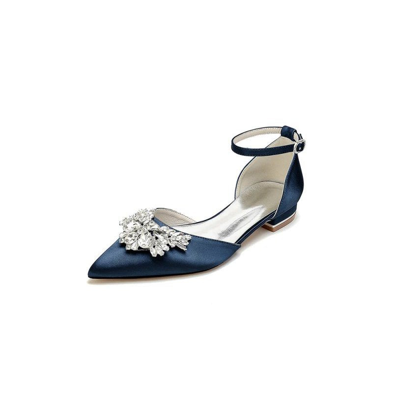Rhinestone Pointed Toe Ankle Strap Kitten Heels