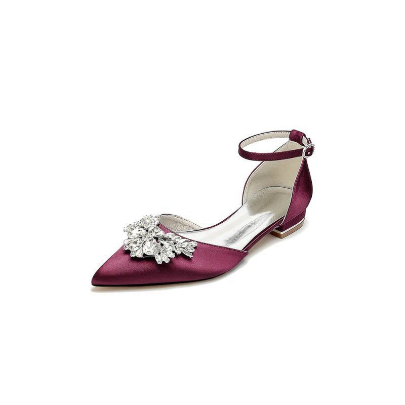 Rhinestone Pointed Toe Ankle Strap Kitten Heels
