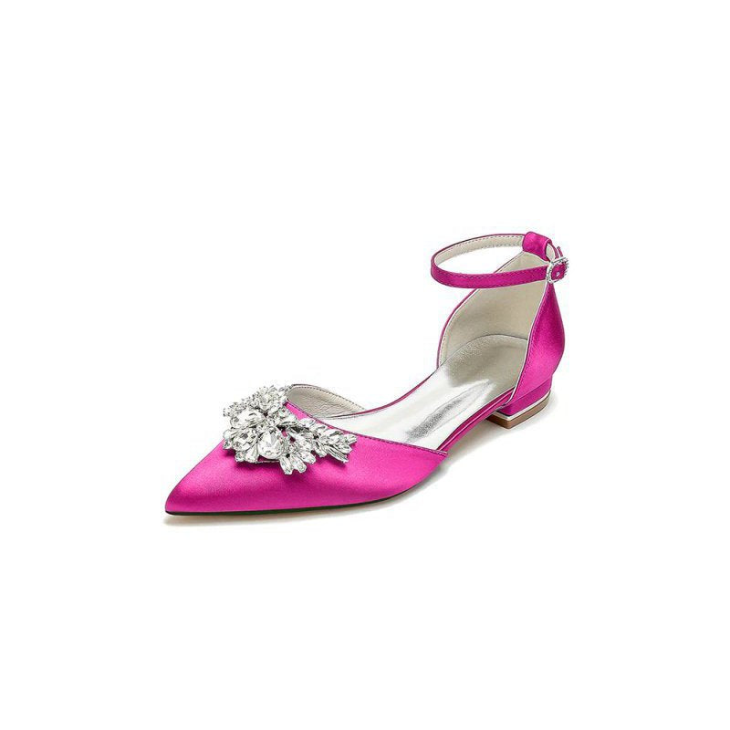 Rhinestone Pointed Toe Ankle Strap Kitten Heels