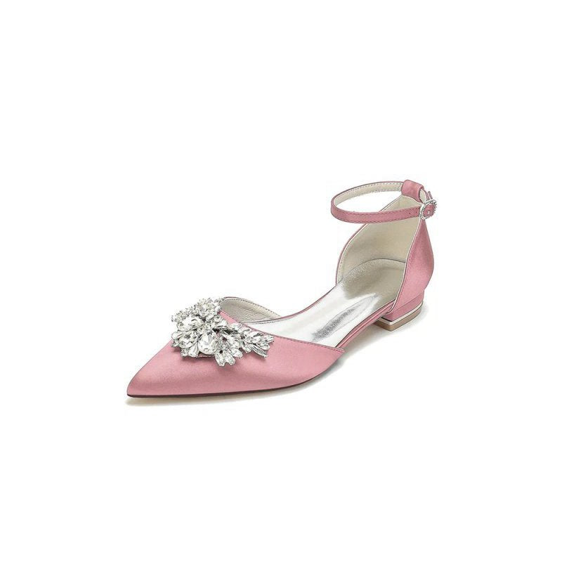 Rhinestone Pointed Toe Ankle Strap Kitten Heels