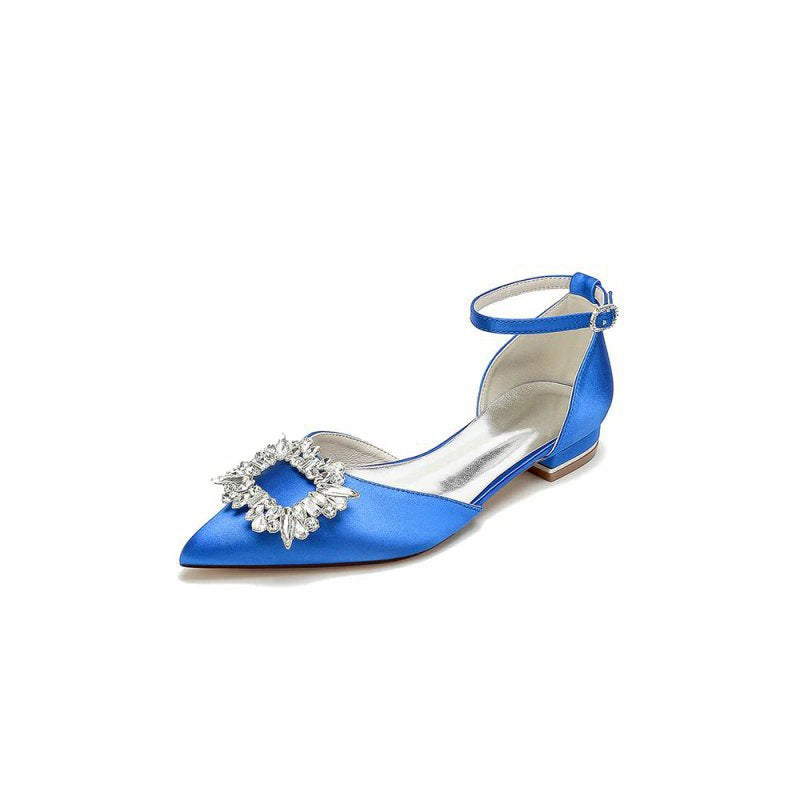 Rhinestone Pointed Toe Ankle Strap Satin Kitten Heels
