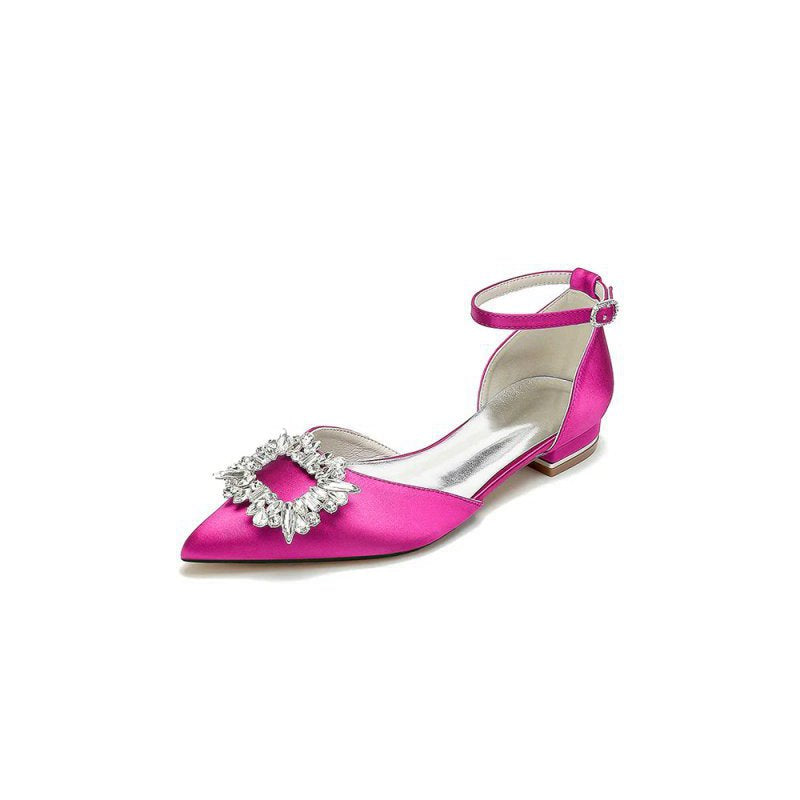 Rhinestone Pointed Toe Ankle Strap Satin Kitten Heels