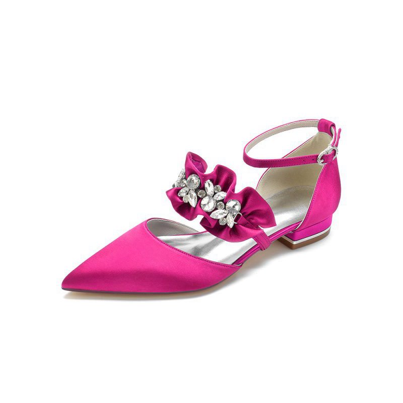 Pointed Toe Rhinestone Beaded Buckle Kitten Heels