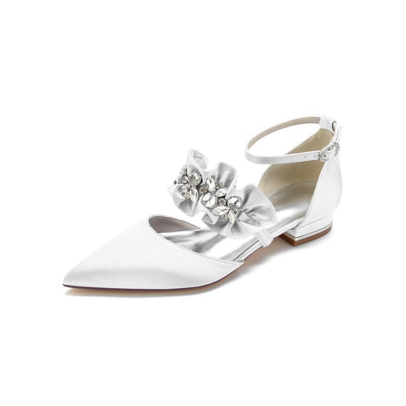 Pointed Toe Rhinestone Beaded Buckle Kitten Heels