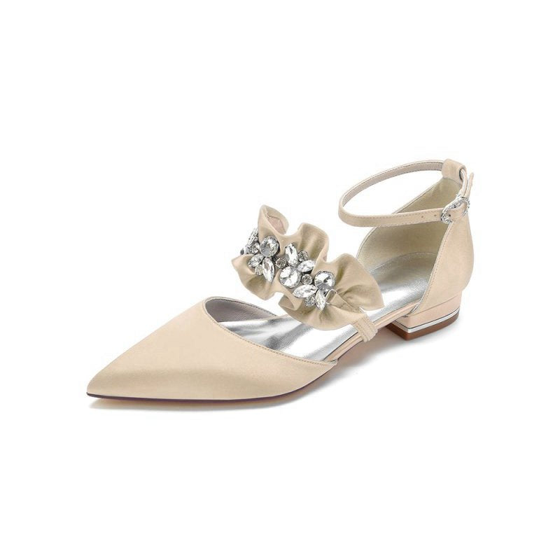 Pointed Toe Rhinestone Beaded Buckle Kitten Heels
