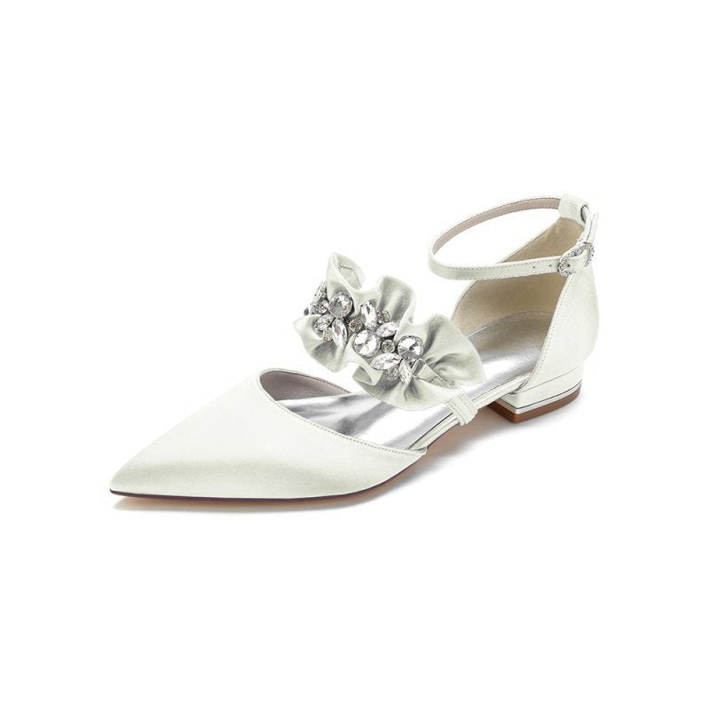 Pointed Toe Rhinestone Beaded Buckle Kitten Heels
